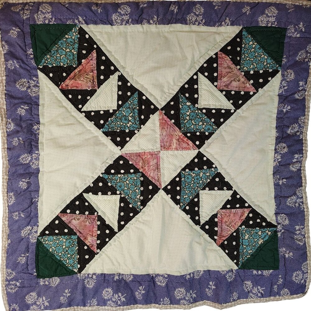 Handmade Patchwork Quilt Wall Hanging 28x28 Vintage Geometric Star Table Topper